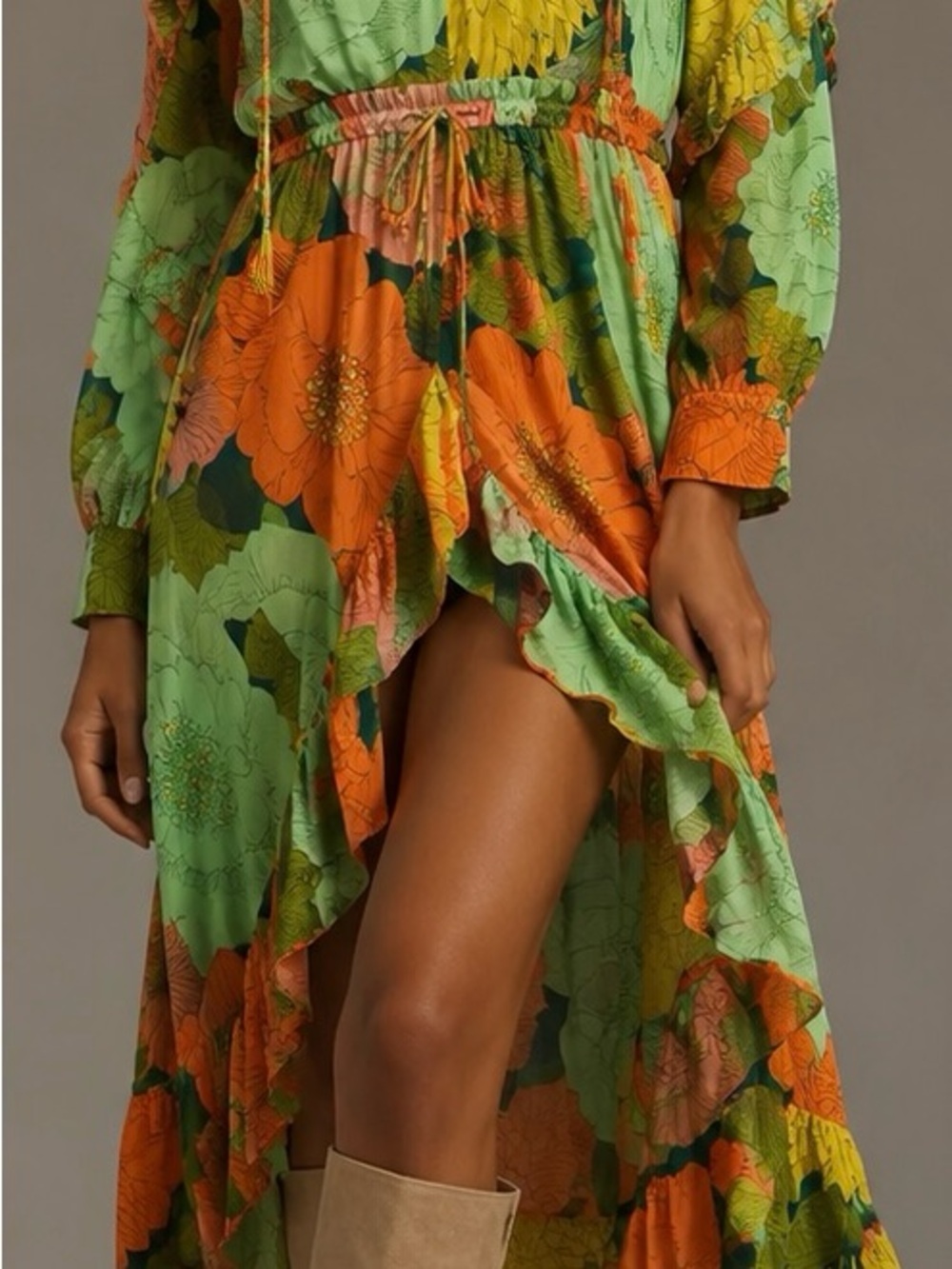 NWT Farm Rio x Anthropologie Floral High Low Midi Dress XL Petite Boho Tassel - Picture 14 of 14